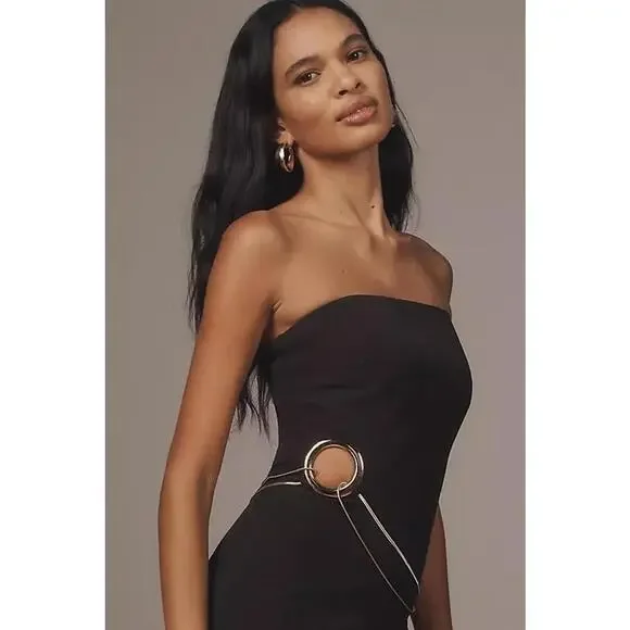 Mare Mare Strapless Hardware Bodycon Party Maxi Dress Size XL Black - Picture 5 of 5